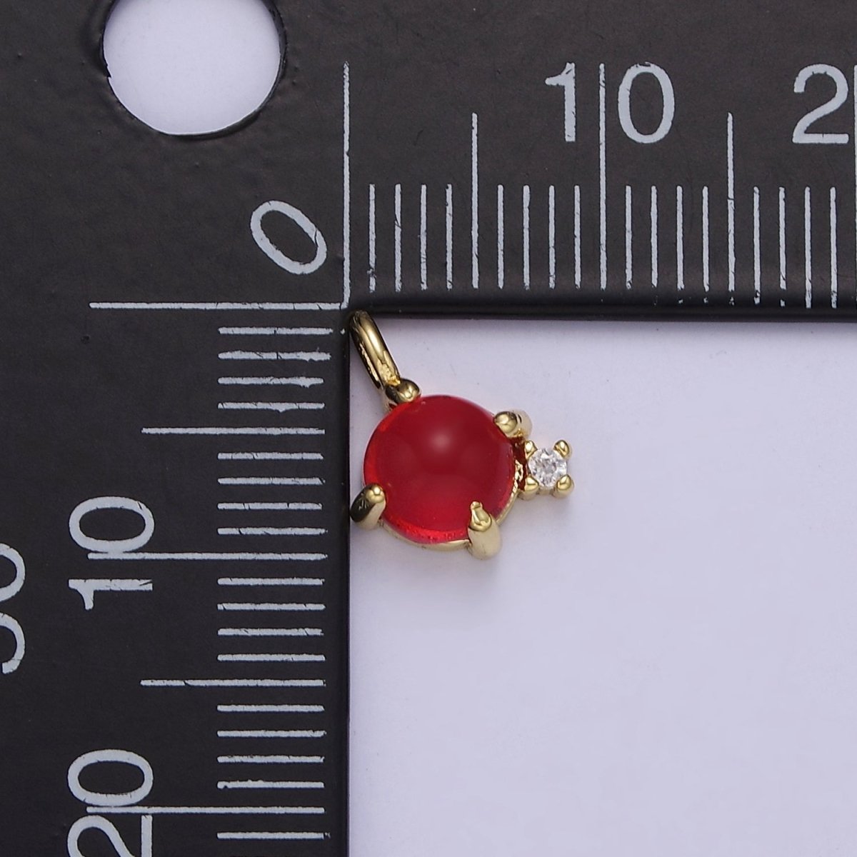 Mini Red Ball Charm with Clear Cubic Zirconia J-434 - DLUXCA