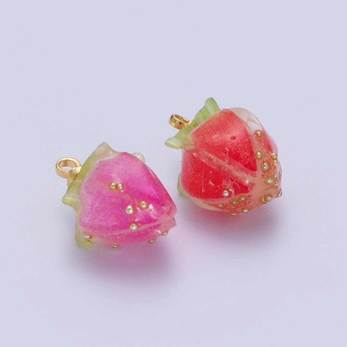 Mini Red, Pink Strawberry Fruit Gold Charm | C-770 C-771