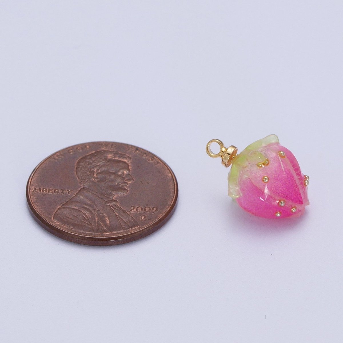 Mini Red, Pink Strawberry Fruit Gold Charm | C-770 C-771