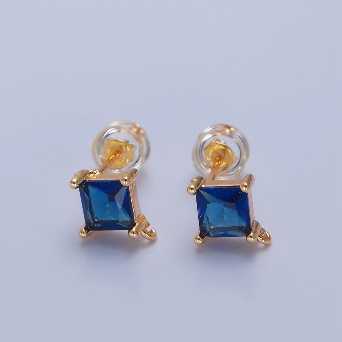 Mini Rhombus Stud Earring Pink Green Blue Clear CZ Stone with Open Link for Charm L-738 L-766 L-767 L-768