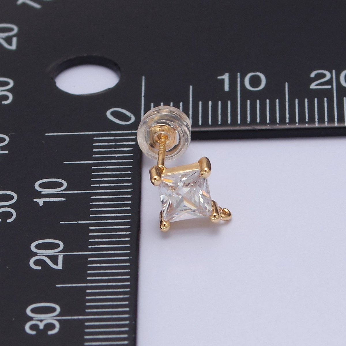 Mini Rhombus Stud Earring Pink Green Blue Clear CZ Stone with Open Link for Charm L-738 L-766 L-767 L-768