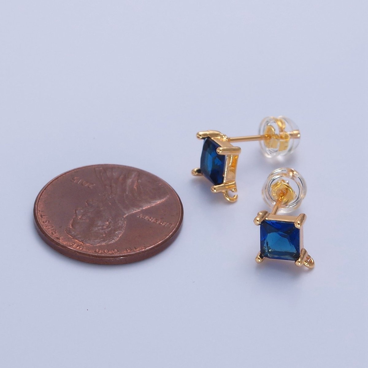 Mini Rhombus Stud Earring Pink Green Blue Clear CZ Stone with Open Link for Charm L-738 L-766 L-767 L-768