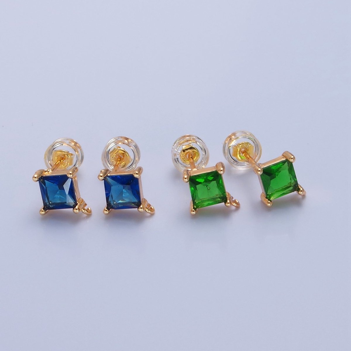 Mini Rhombus Stud Earring Pink Green Blue Clear CZ Stone with Open Link for Charm L-738 L-766 L-767 L-768