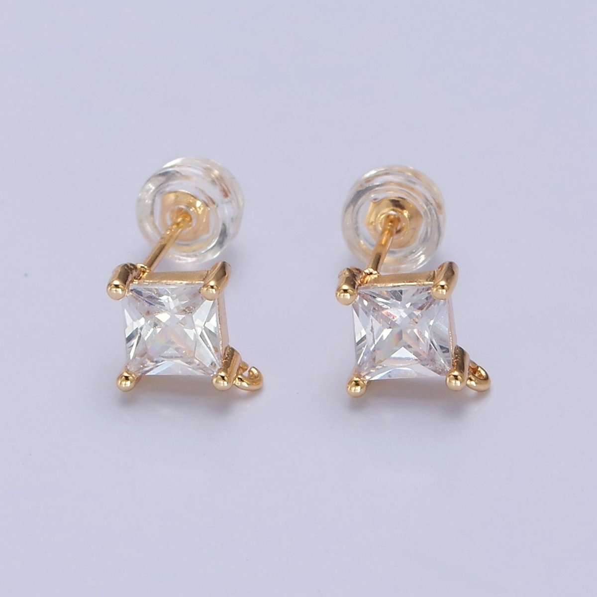 Mini Rhombus Stud Earring Pink Green Blue Clear CZ Stone with Open Link for Charm L-738 L-766 L-767 L-768