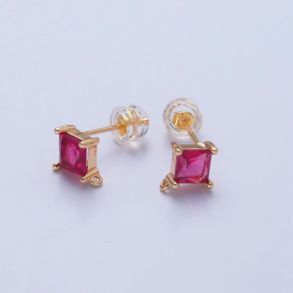 Mini Rhombus Stud Earring Pink Green Blue Clear CZ Stone with Open Link for Charm L-738 L-766 L-767 L-768