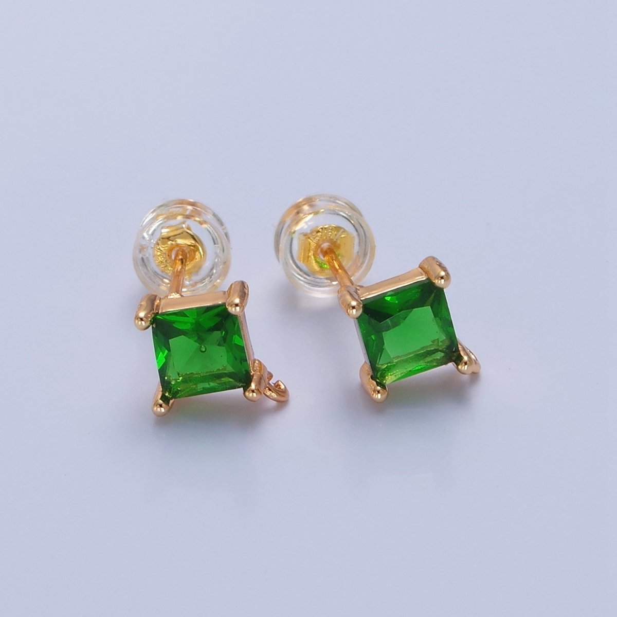 Mini Rhombus Stud Earring Pink Green Blue Clear CZ Stone with Open Link for Charm L-738 L-766 L-767 L-768