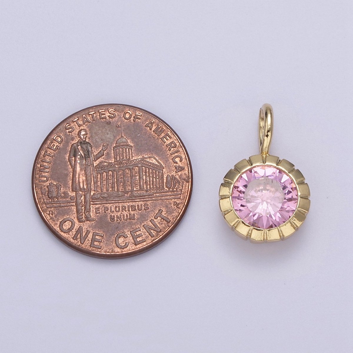 Mini Round CZ May / June Birthstone Pendant Add on Charm Dainty Pink Green Cz Stone for Necklace Bracelet Supply H-493 H-494