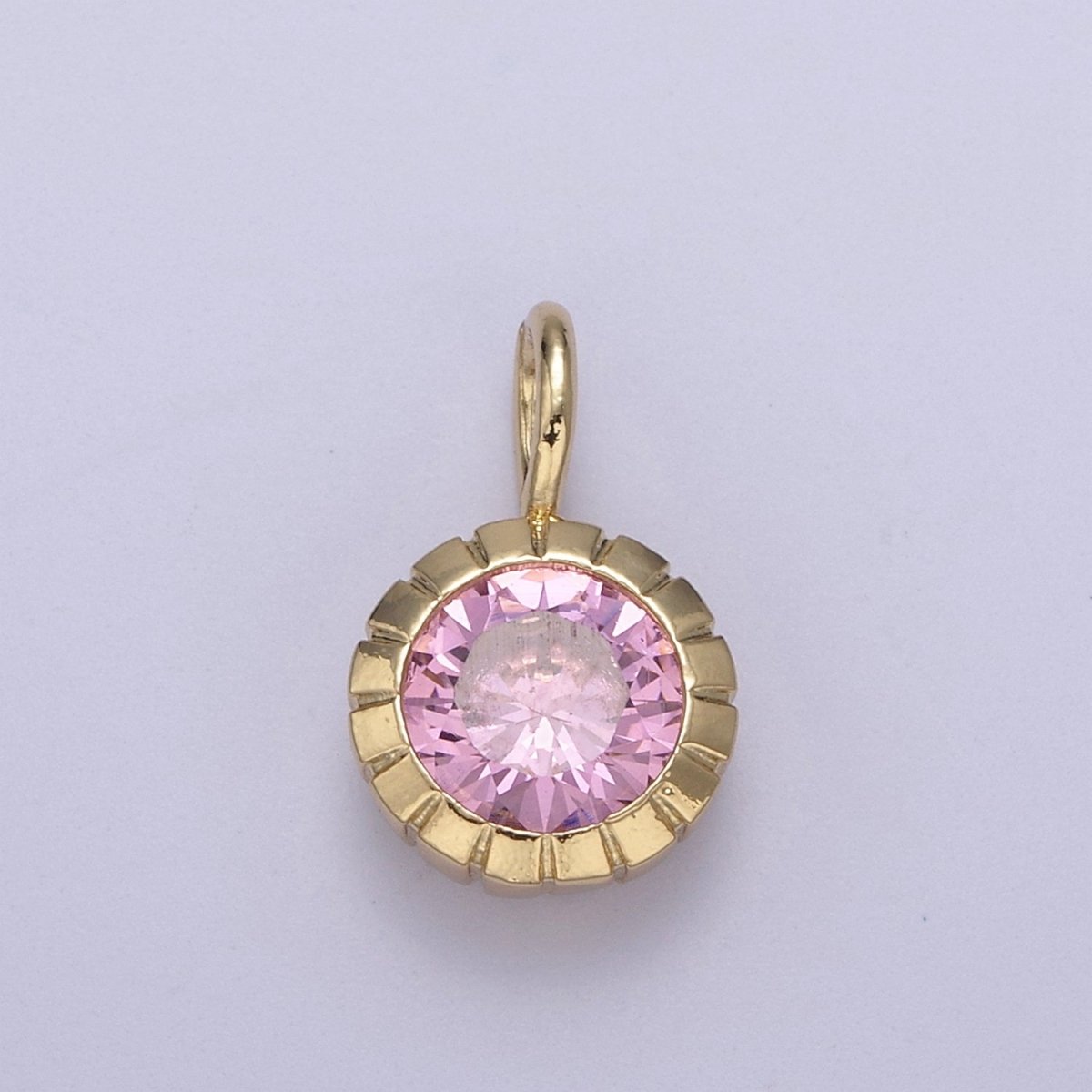 Mini Round CZ May / June Birthstone Pendant Add on Charm Dainty Pink Green Cz Stone for Necklace Bracelet Supply H-493 H-494