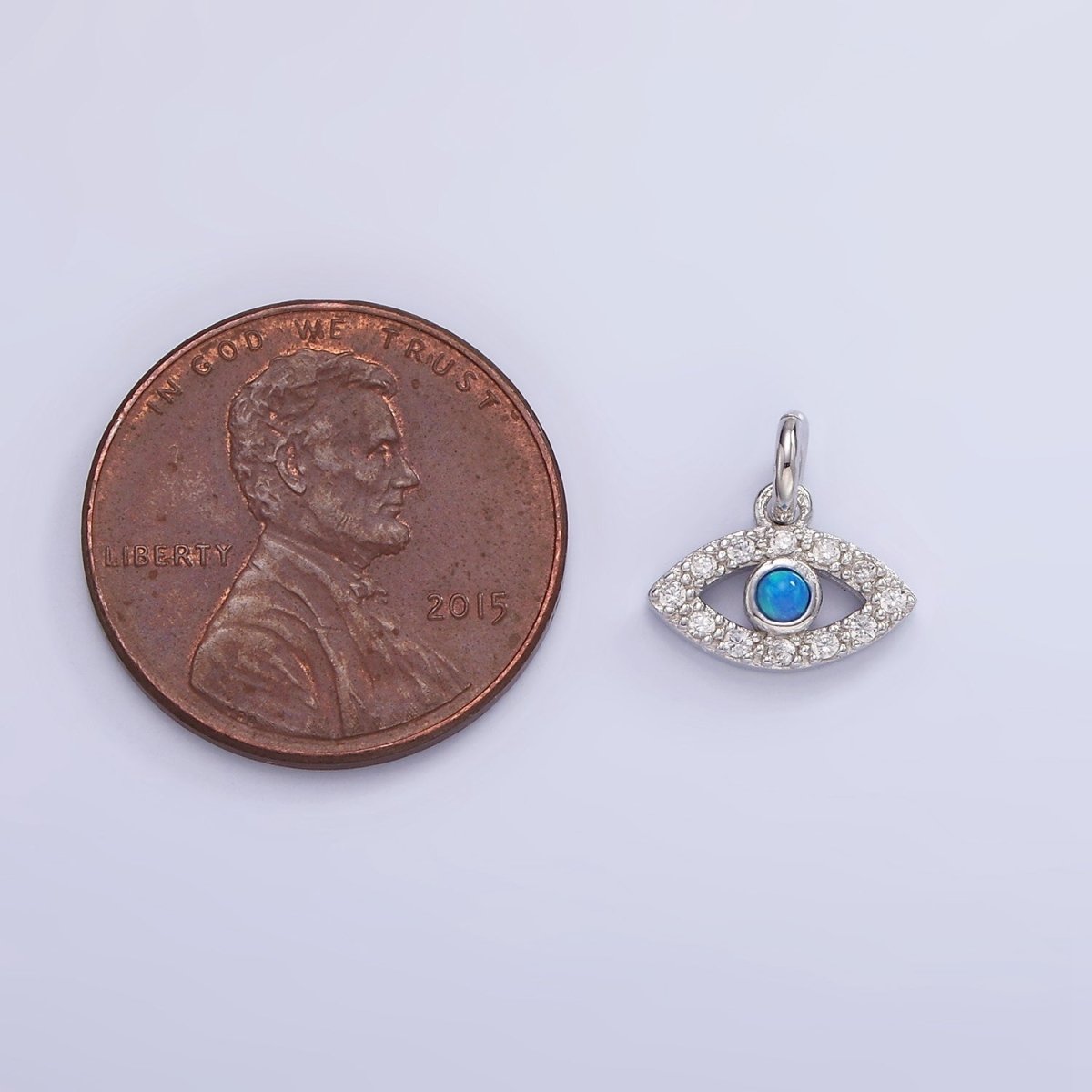 Mini S925 Sterling Silver Evil Eye Charm with Clear Opal Stone | SL-476