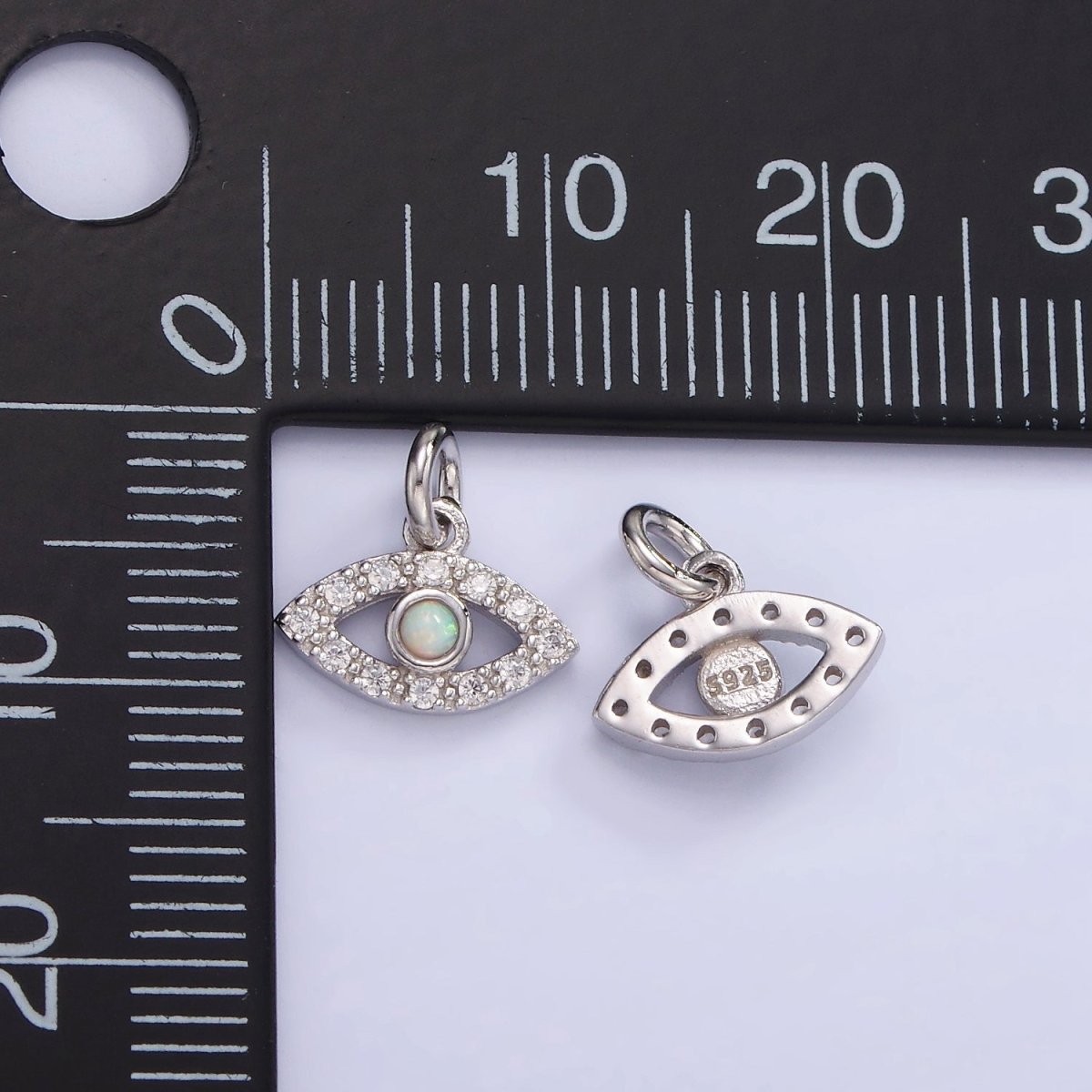 Mini S925 Sterling Silver Evil Eye Charm with Clear Opal Stone | SL-476