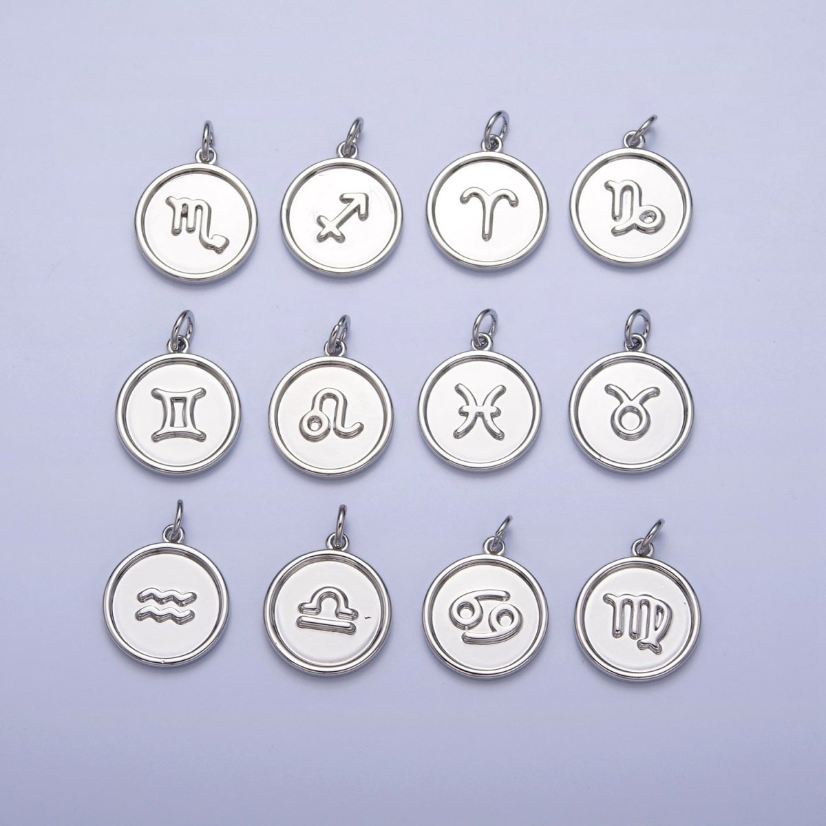 Mini Silver Coin Disc Zodiac Charm Dainty Astrological Zodiac Signs Add on Charm A-A1445-A-A1450