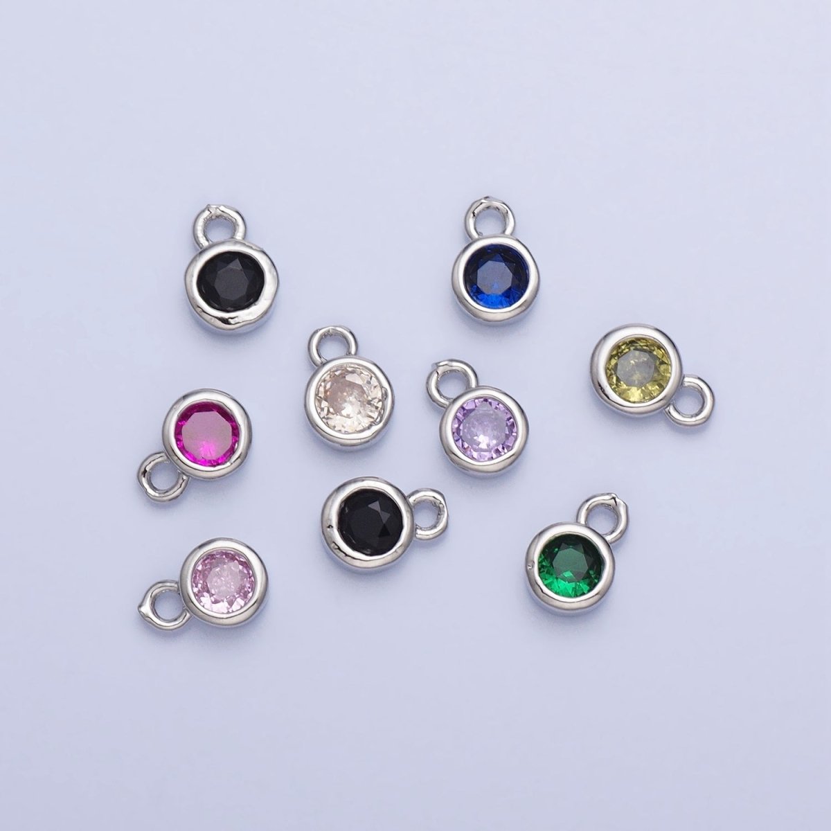 Mini Silver Full Brilliant Cut Cubic Zirconia Bezel Cut Charm Pendant for add on charm AC432 AC433 AC434 AC435