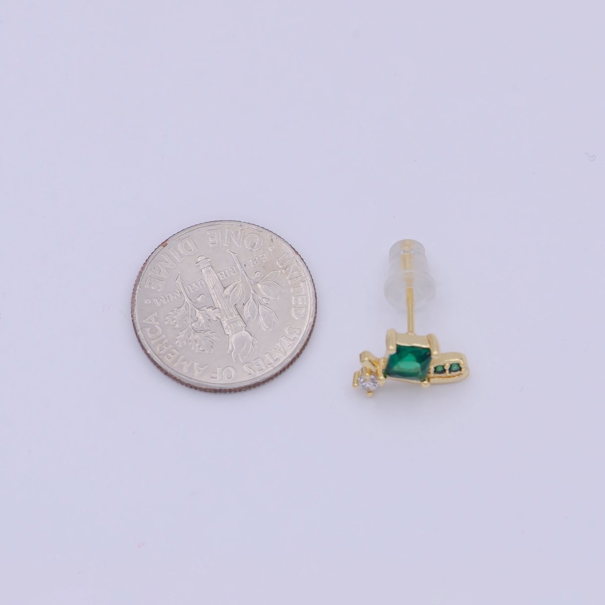 Mini Snail Stud Earring with Green CZ Stone Q-163 - DLUXCA