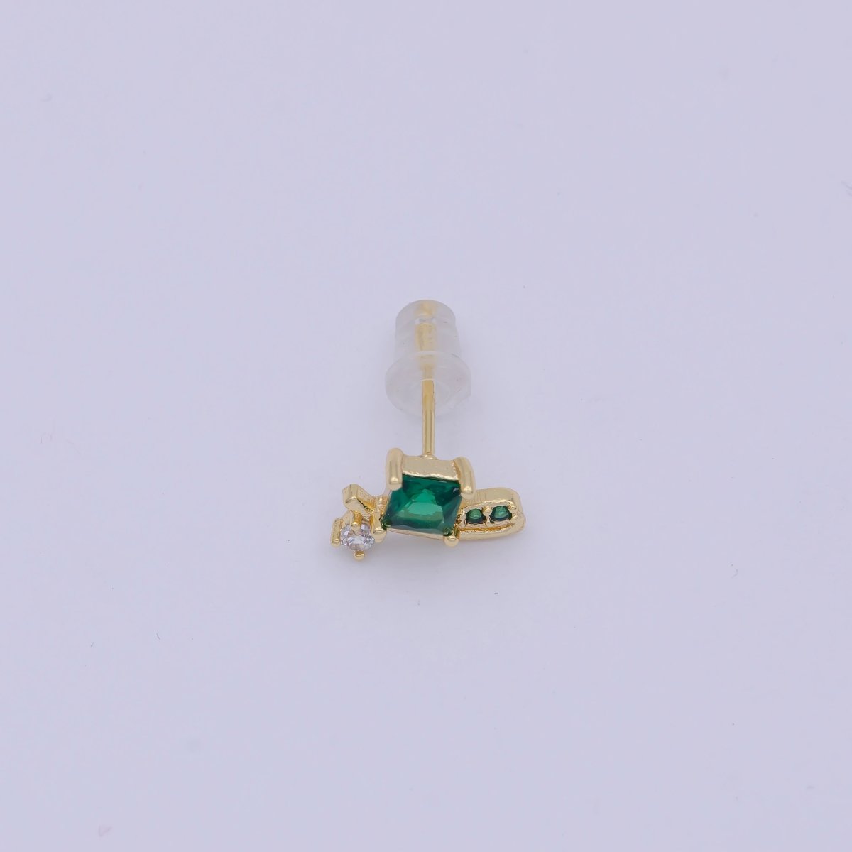 Mini Snail Stud Earring with Green CZ Stone Q-163 - DLUXCA
