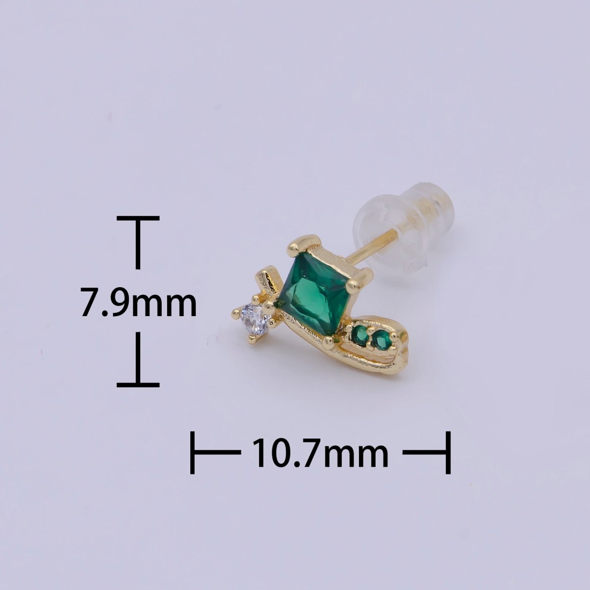 Mini Snail Stud Earring with Green CZ Stone Q-163 - DLUXCA