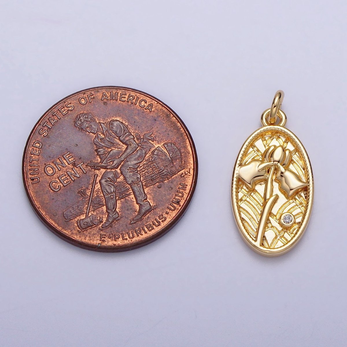 Mini Snowdrop January Birth Flower Textured Oval Charm in Gold & Silver | AC284 AC285