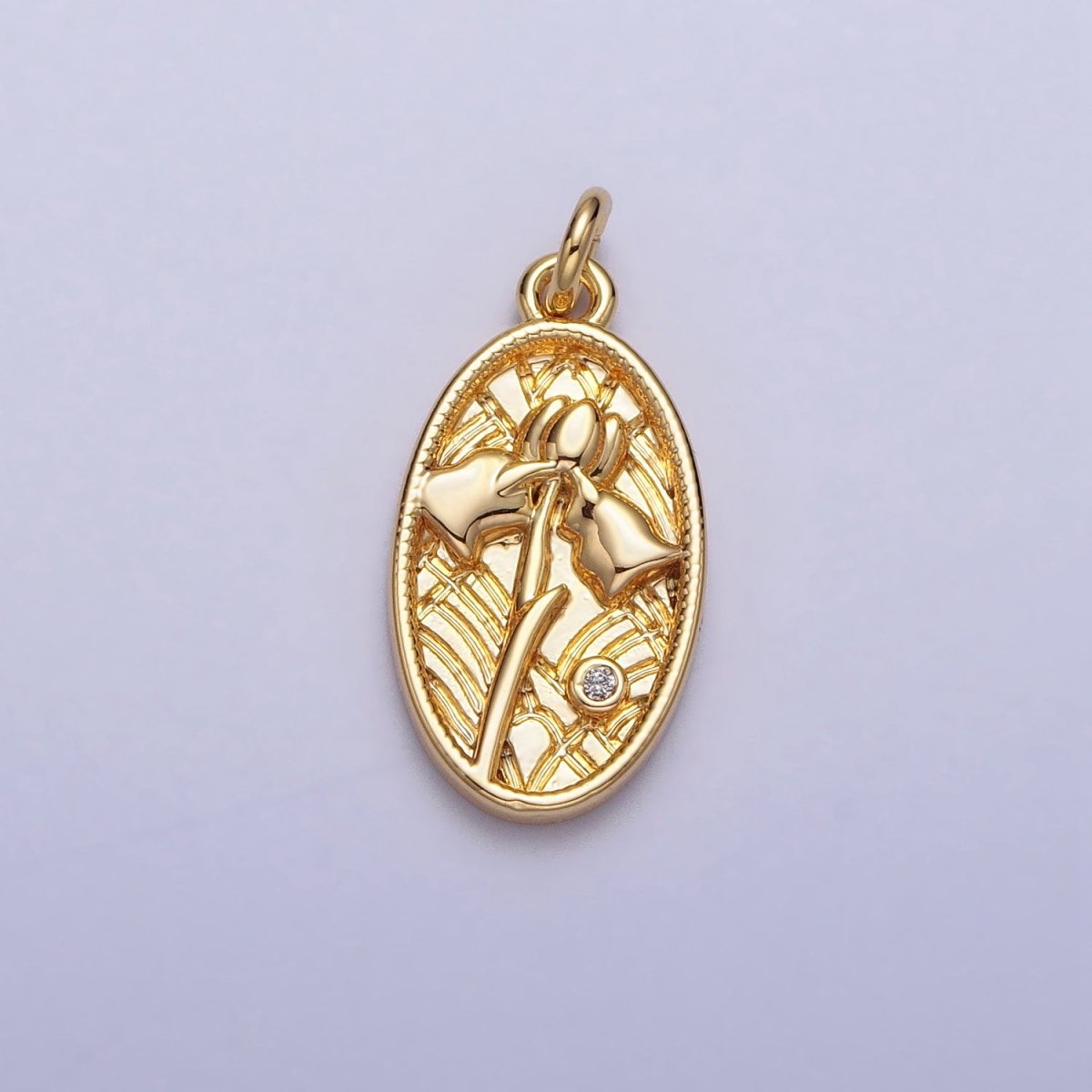 Mini Snowdrop January Birth Flower Textured Oval Charm in Gold & Silver | AC284 AC285