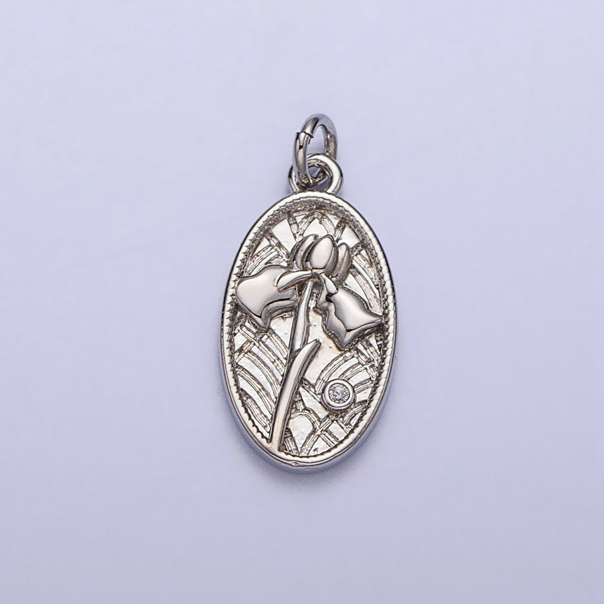 Mini Snowdrop January Birth Flower Textured Oval Charm in Gold & Silver | AC284 AC285