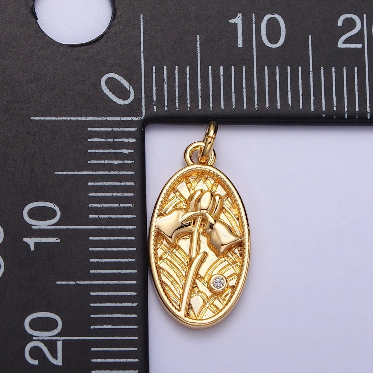 Mini Snowdrop January Birth Flower Textured Oval Charm in Gold & Silver | AC284 AC285
