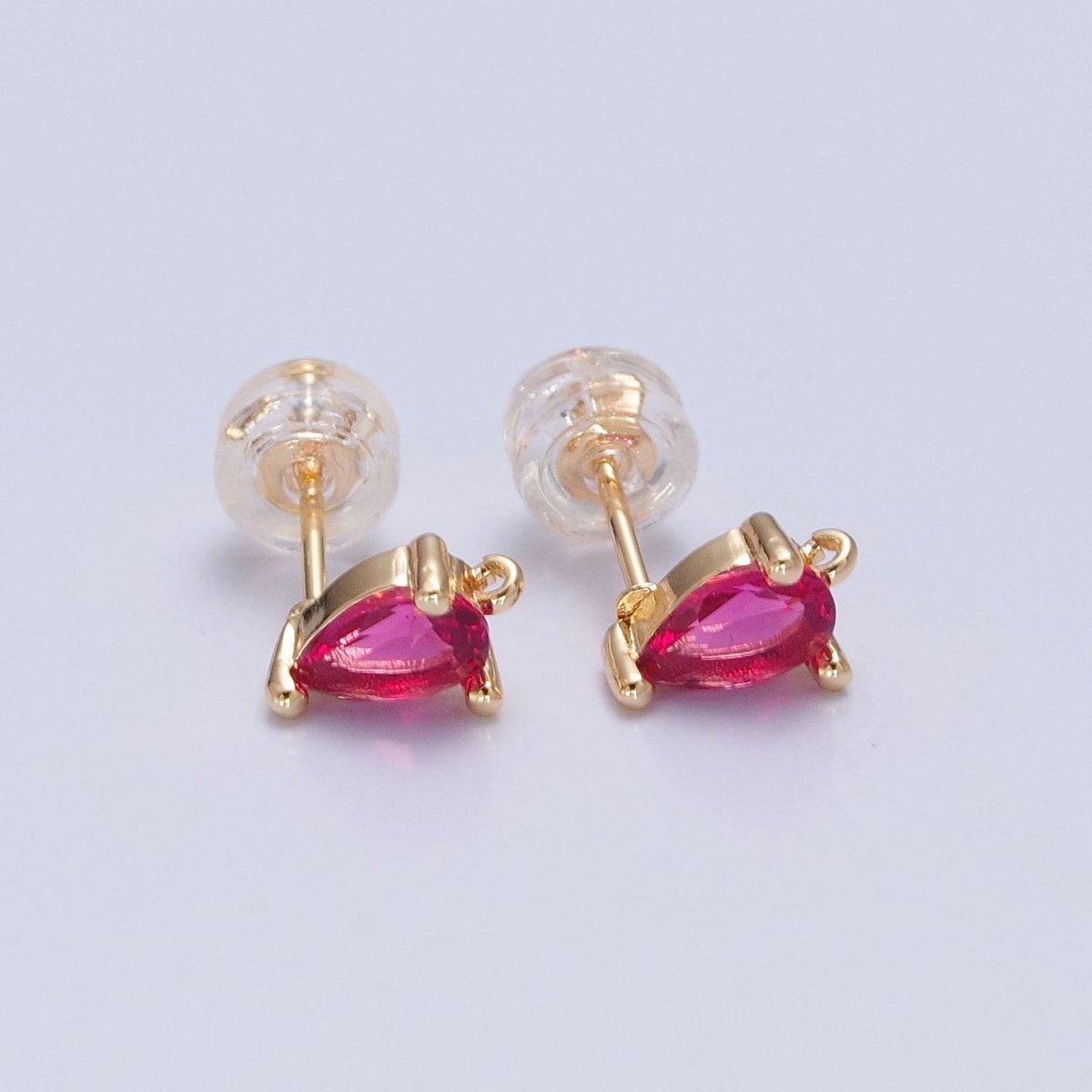 Mini Tear Drop Stud Earring Green Pink Blue Clear CZ Stone with Open Link for Charm L-736 L-737 L-772 L-773