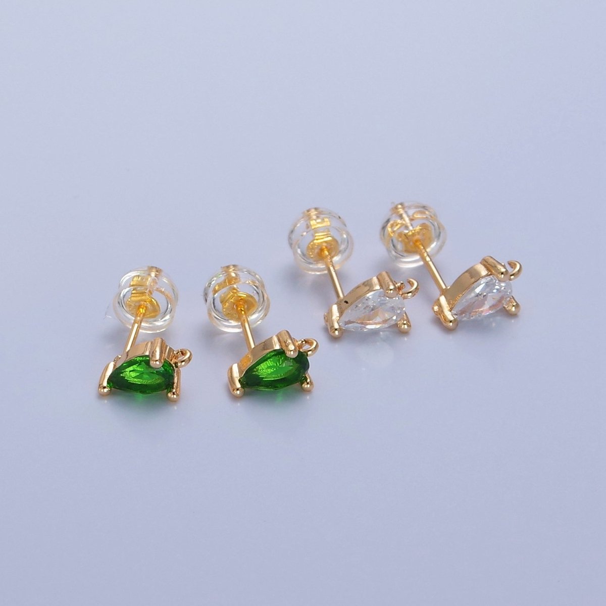 Mini Tear Drop Stud Earring Green Pink Blue Clear CZ Stone with Open Link for Charm L-736 L-737 L-772 L-773