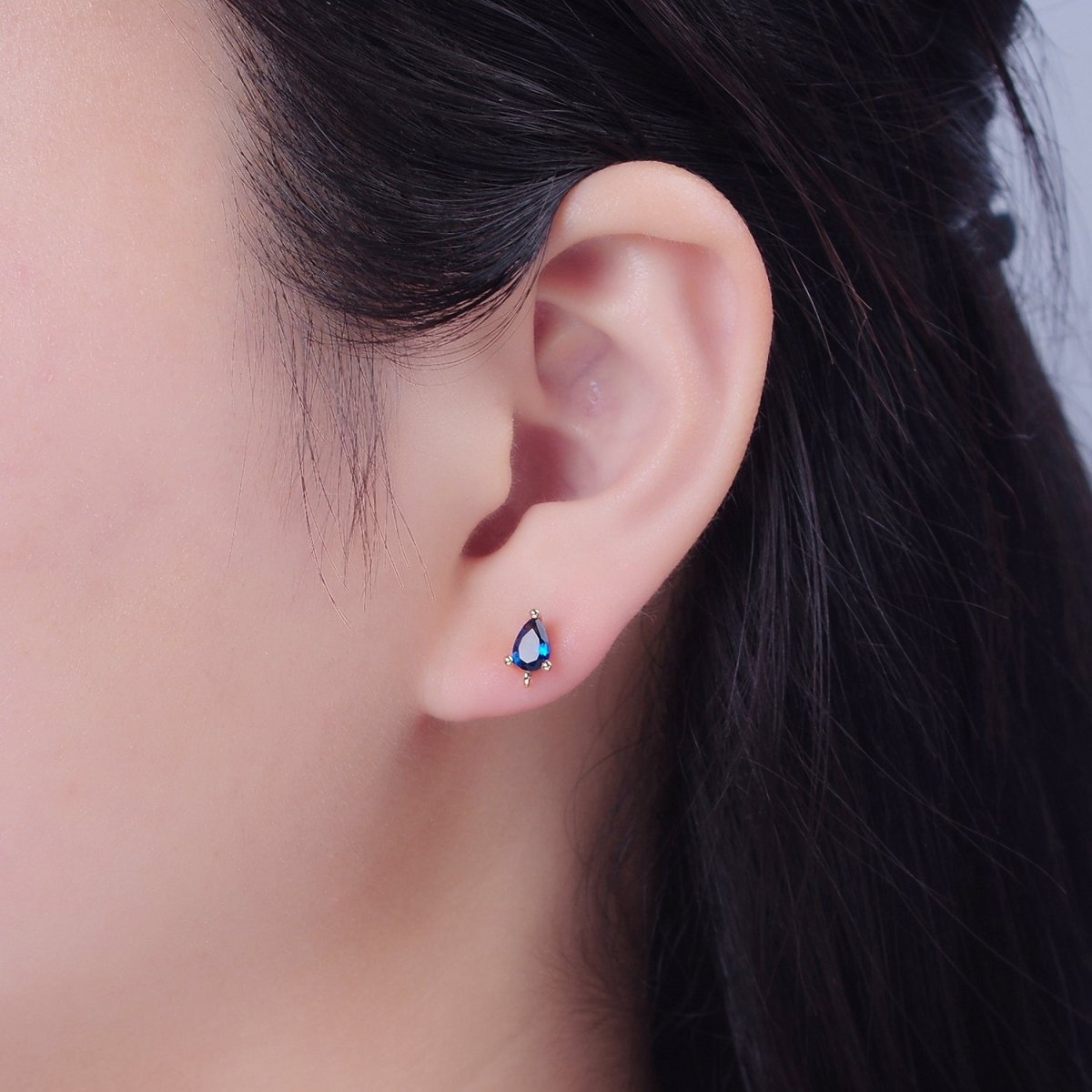 Mini Tear Drop Stud Earring Green Pink Blue Clear CZ Stone with Open Link for Charm L-736 L-737 L-772 L-773