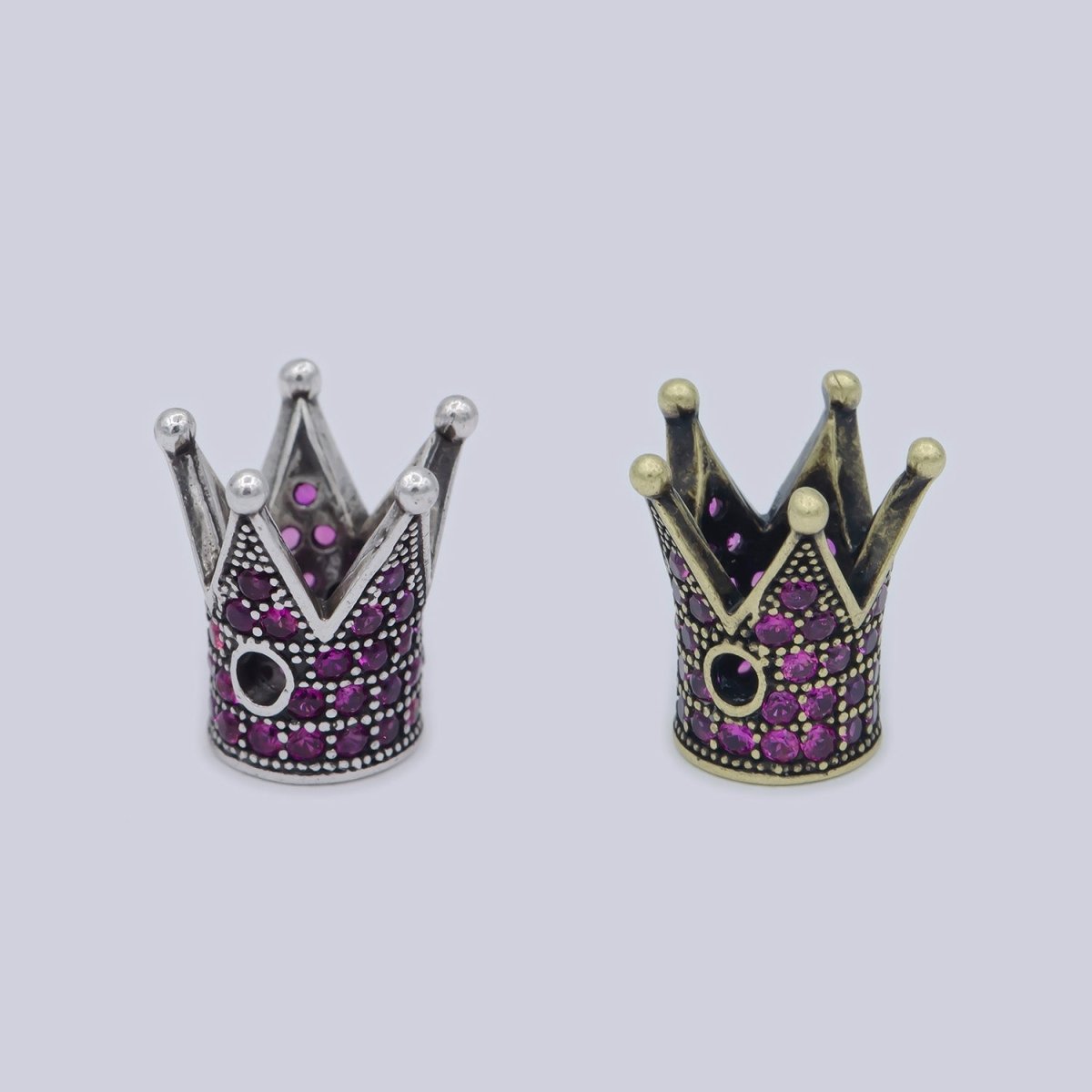 Mini Tiny Emperor Crown Beads CZ Pink Crystal Small Simple King Queen Crown Model Jewelry Making Beads B-577, B-578