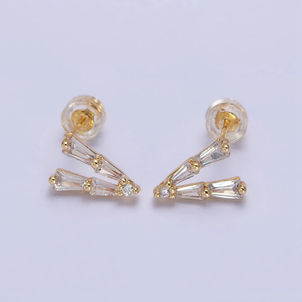 Mini V shaped Baguette Stud Earring in Gold Silver AB593 AB962