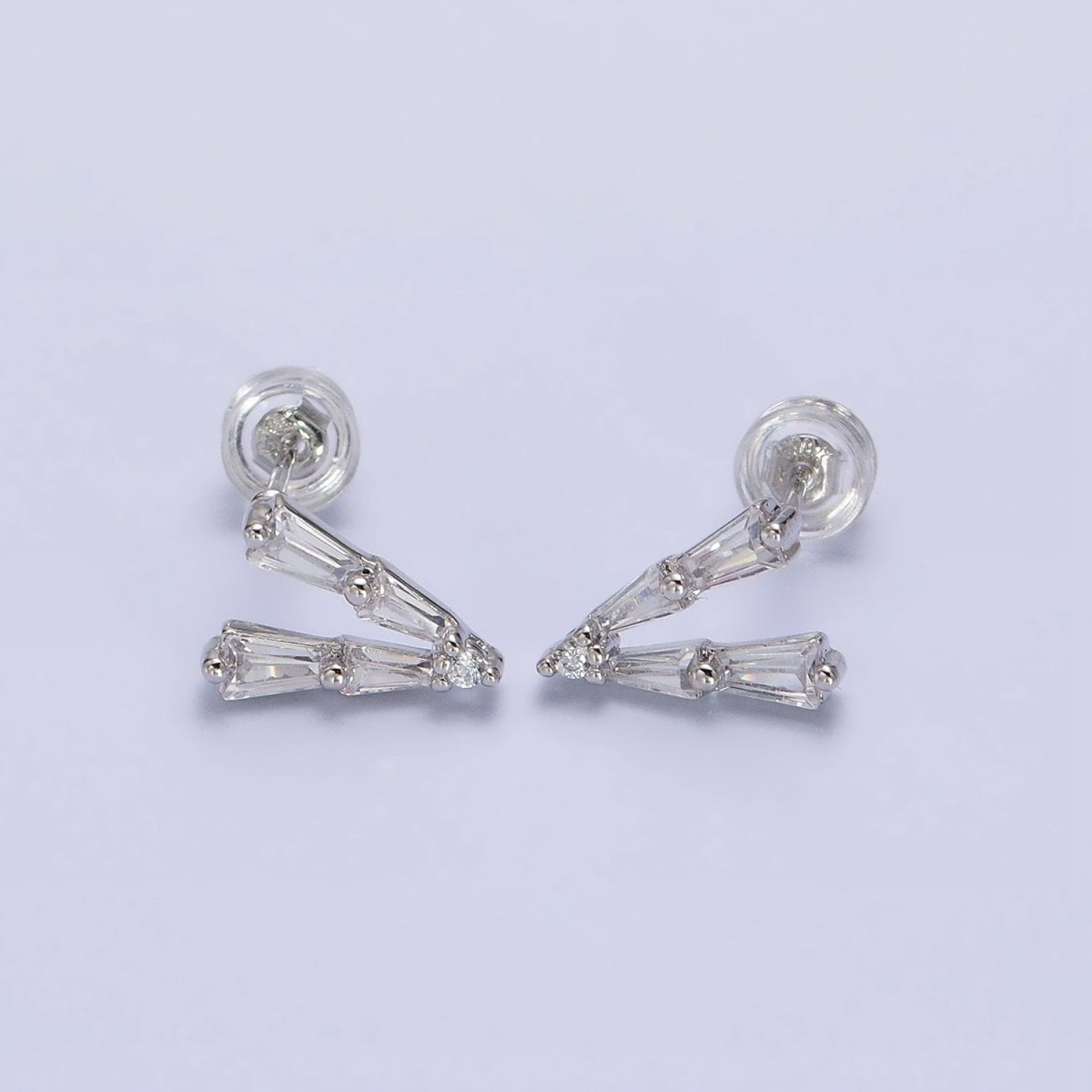 Mini V shaped Baguette Stud Earring in Gold Silver AB593 AB962