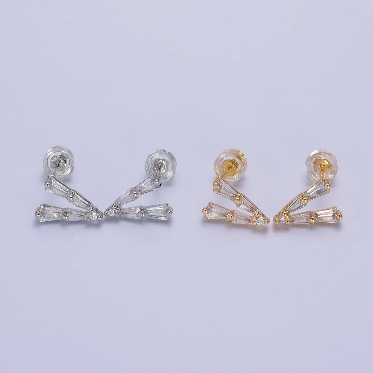 Mini V shaped Baguette Stud Earring in Gold Silver AB593 AB962