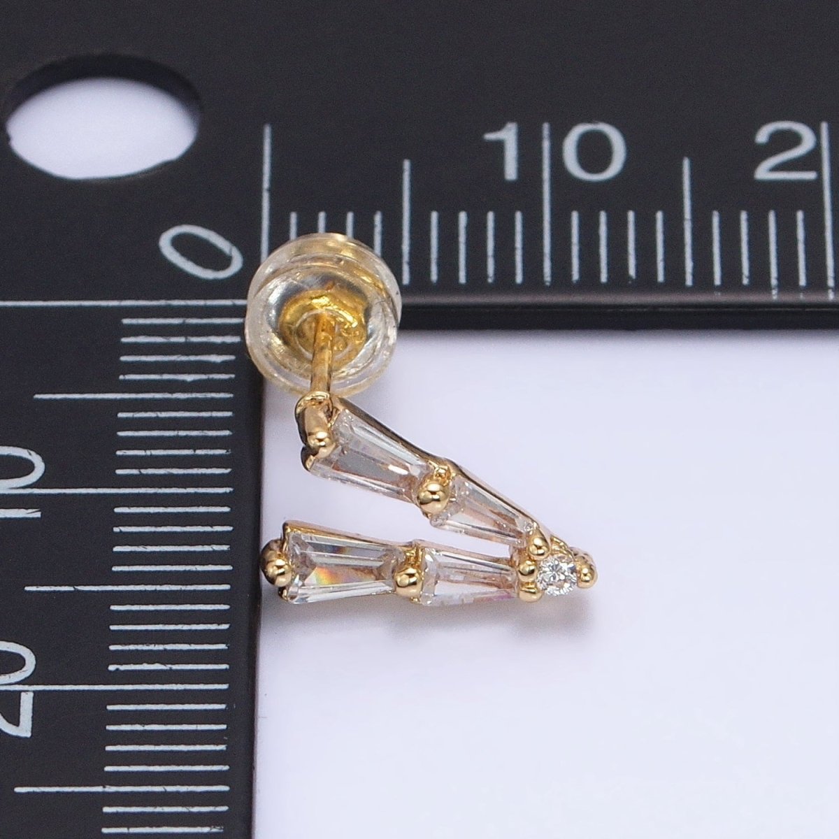 Mini V shaped Baguette Stud Earring in Gold Silver AB593 AB962