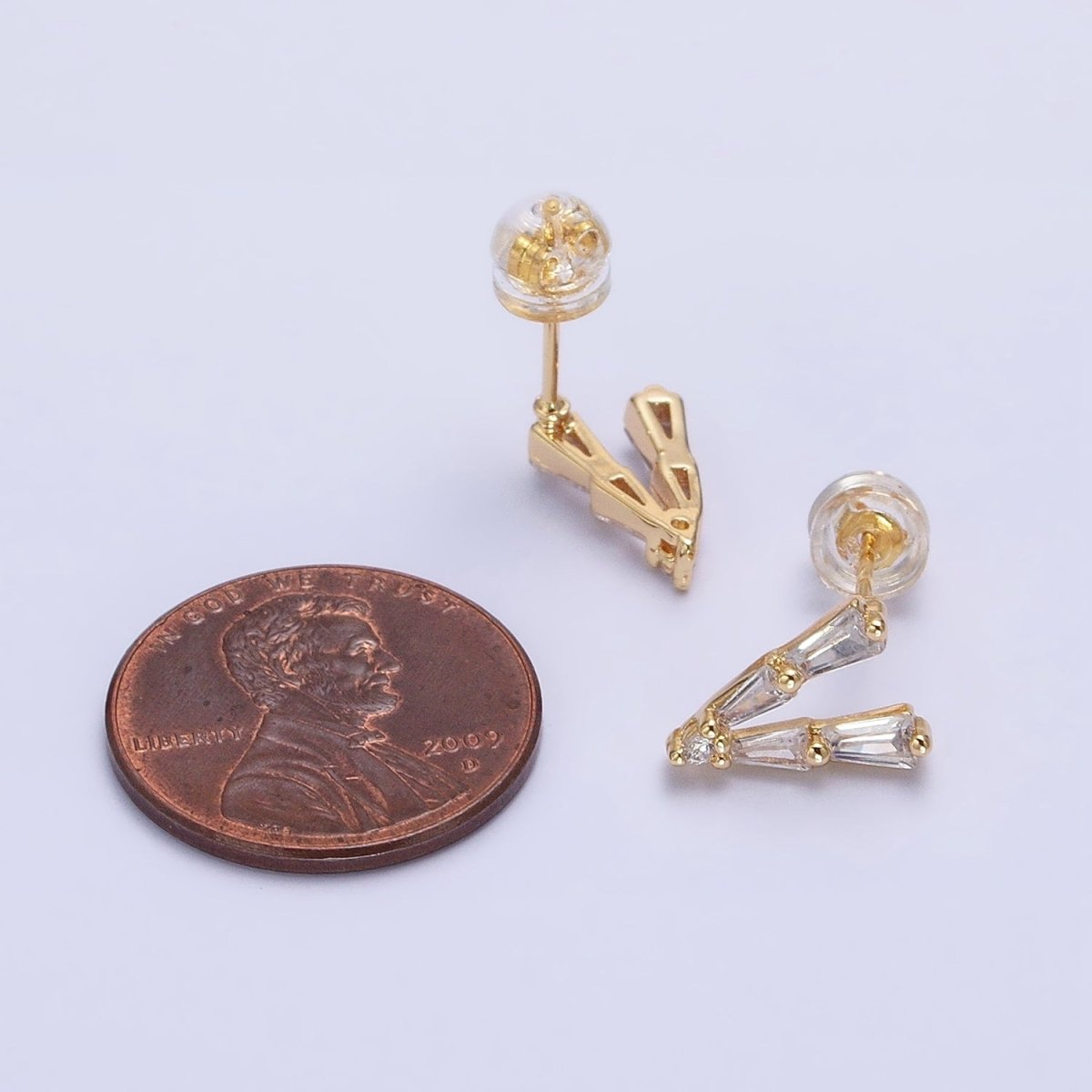 Mini V shaped Baguette Stud Earring in Gold Silver AB593 AB962