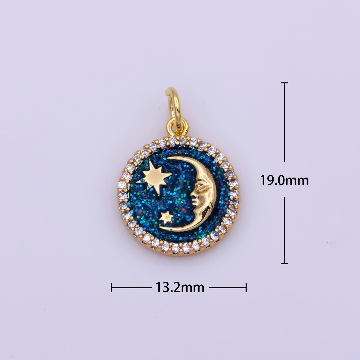 Mini White Blue Celestial Charm Enamel Moon and Star Charms with Micro Pave Coin Base Moon Charms Jewelry Supplies N-204 N-205