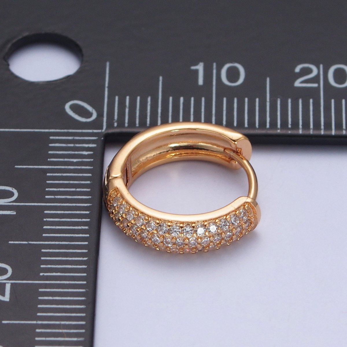 Minimalist 24K Gold Filled Micro Pave Clear Cubic Zirconia 14x15mm Huggie Hoops Earrings P-406 - DLUXCA