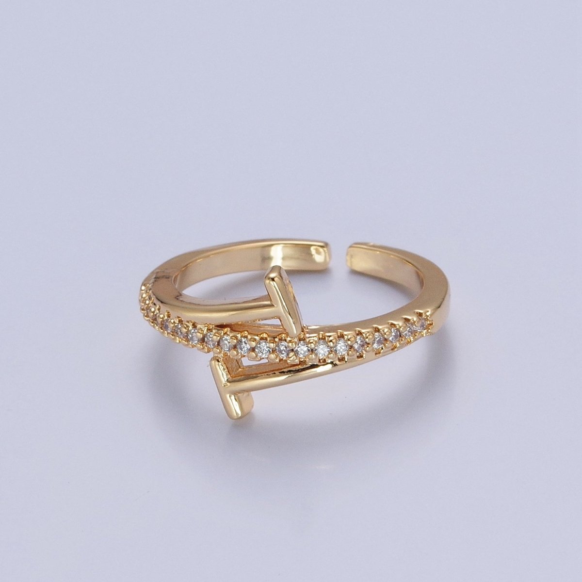 Minimalist 24K Gold Filled Micro Pave CZ Open T Ring in Silver & Gold O-2285 O-2286