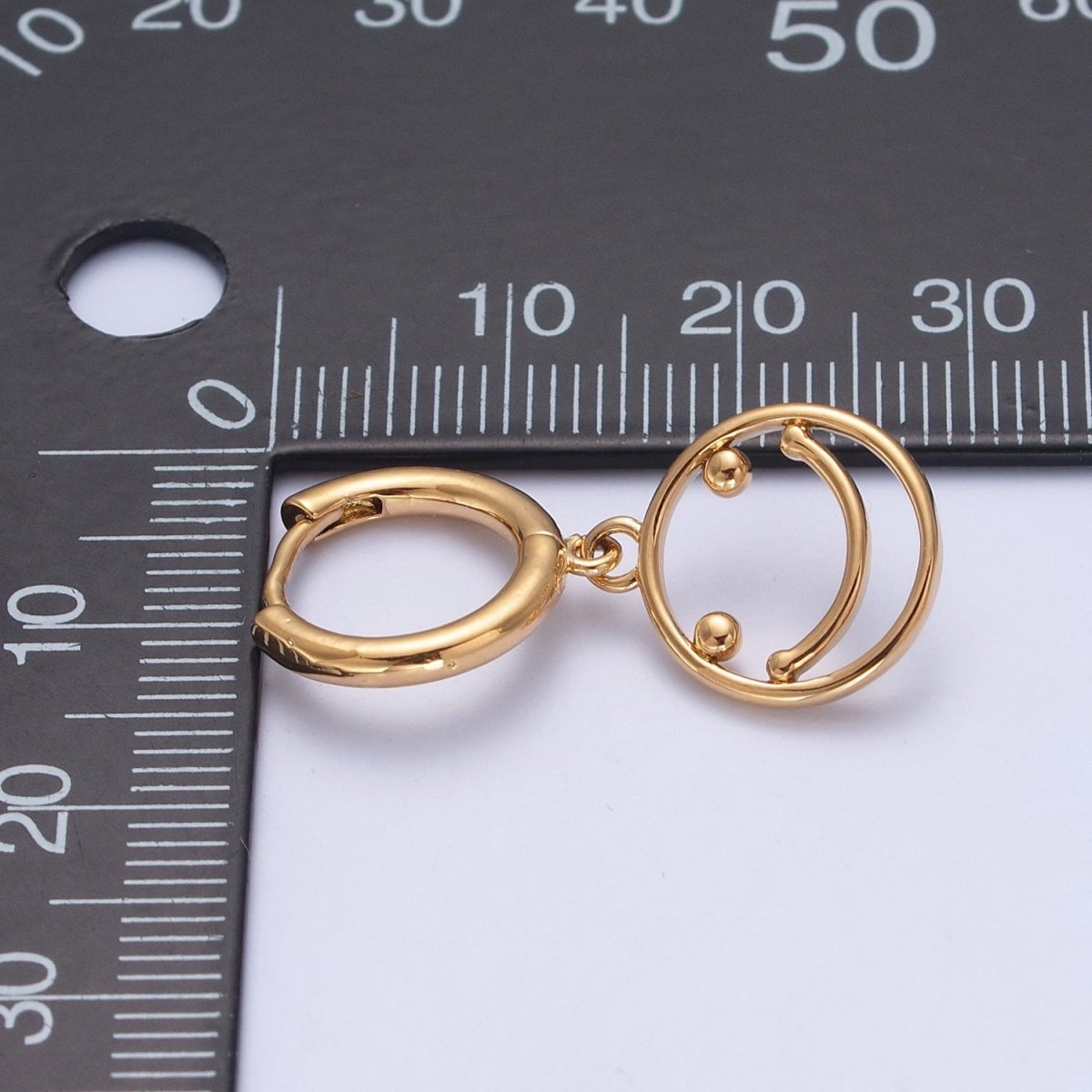 Minimalist 24K Gold Filled Open Smiley Face Charm Dangle Drop Huggie Hoop Earrings T-130 - DLUXCA
