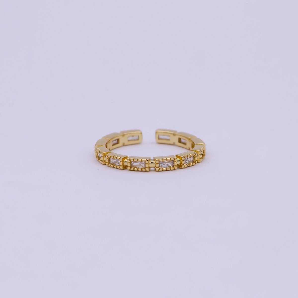 Minimalist 24K Gold Filled Rectangle Rainbow/Clear Crystal Zirconia CZ Adjustable Ring | U-391