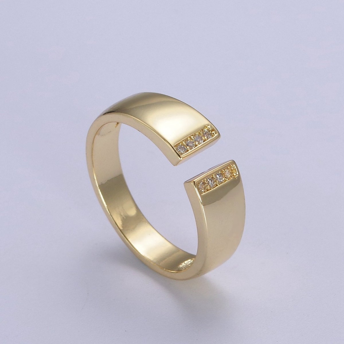 Minimalist 24K Gold Filled Stacking Adjustable Statement Ring with Micro Pave CZ Zirconia S-354