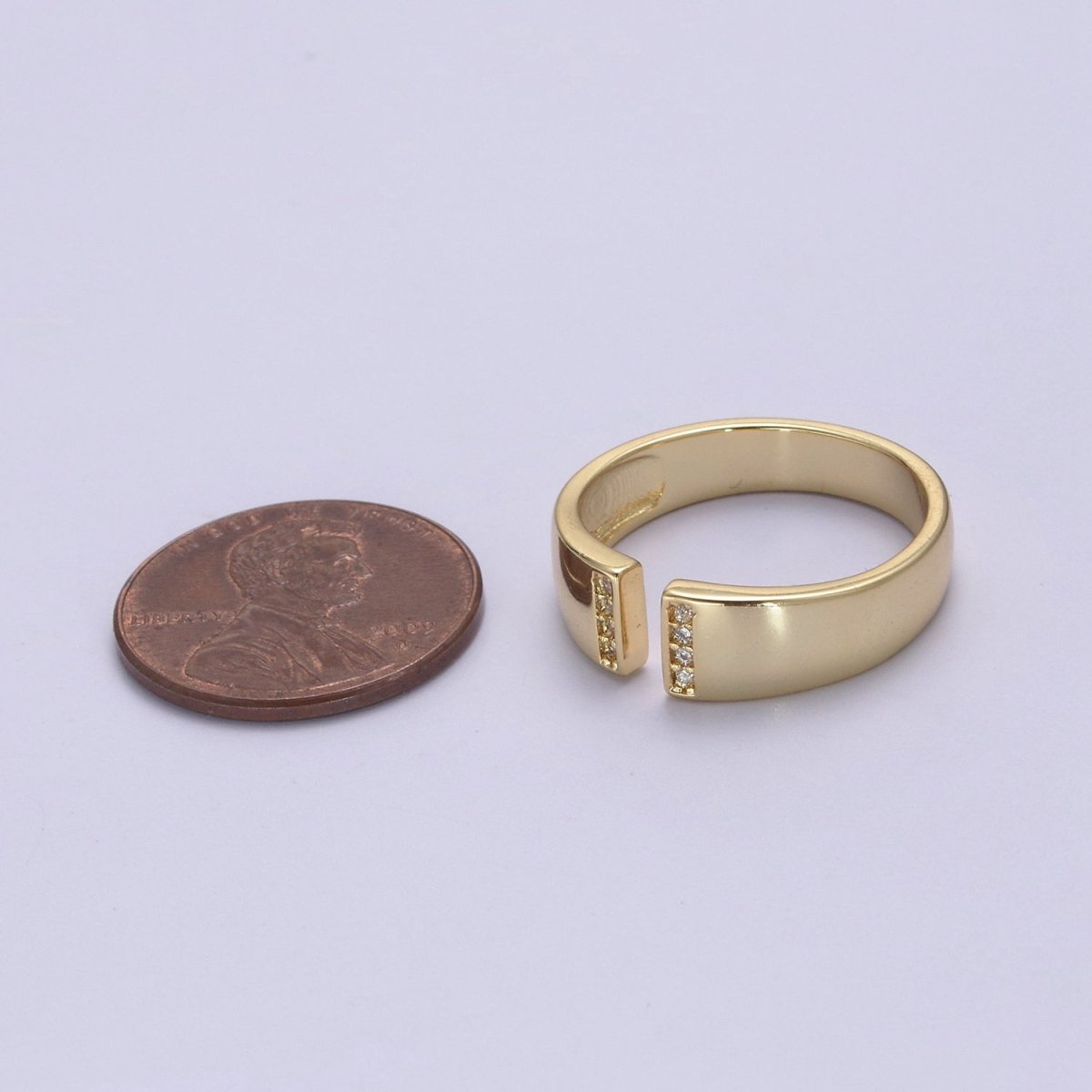 Minimalist 24K Gold Filled Stacking Adjustable Statement Ring with Micro Pave CZ Zirconia S-354