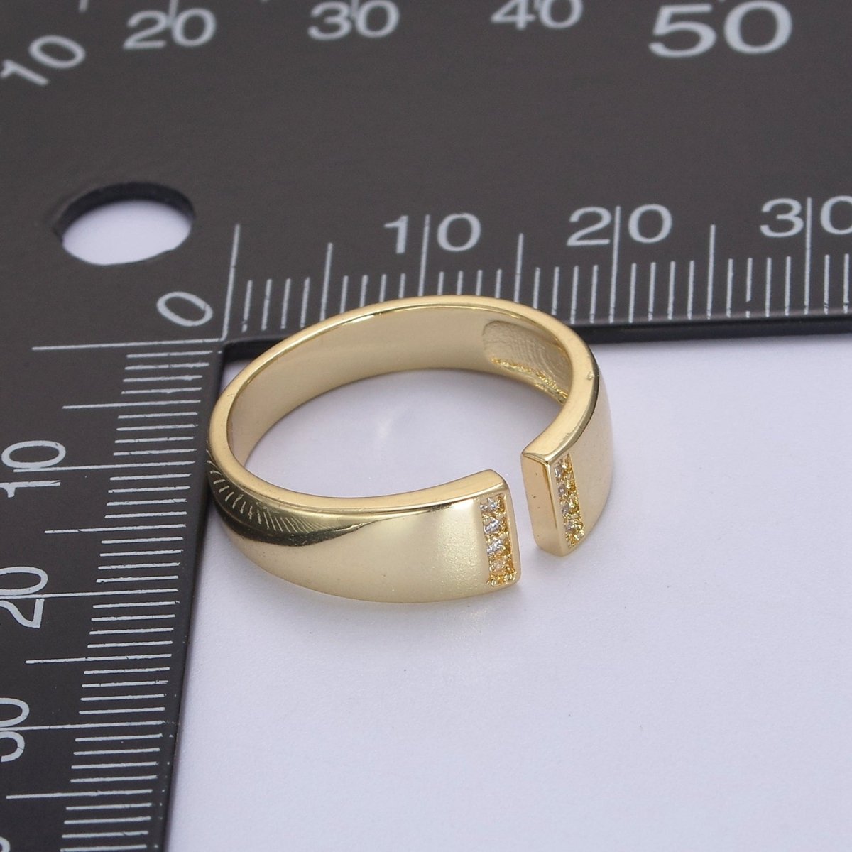 Minimalist 24K Gold Filled Stacking Adjustable Statement Ring with Micro Pave CZ Zirconia S-354