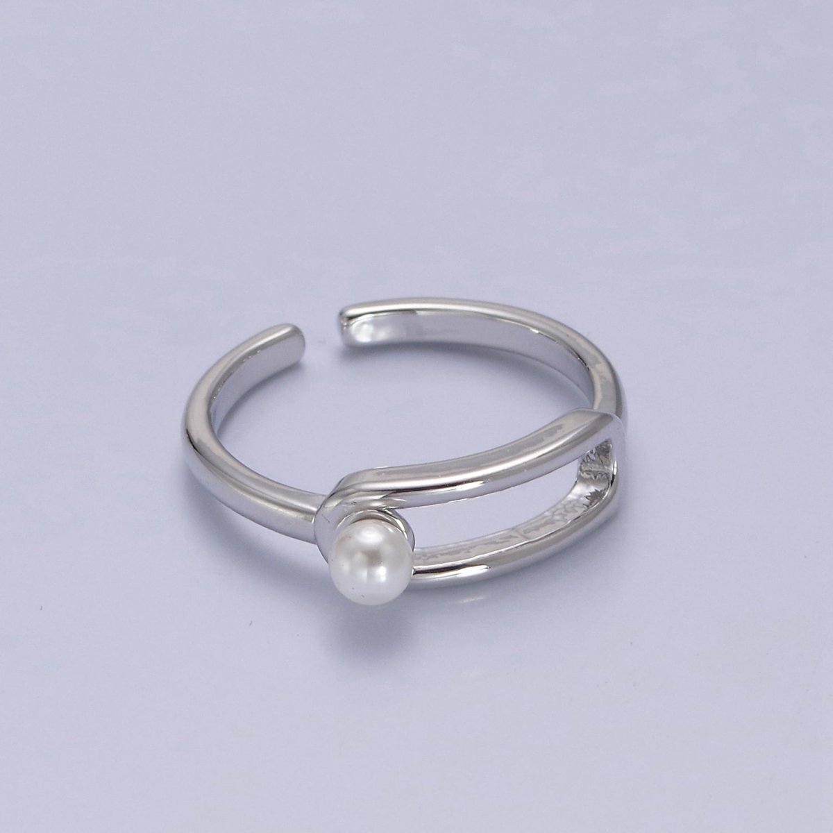 Minimalist 24K Gold Filled White Pearl Ring, Double Belt Buckle Adjustable Ring in Gold & Silver S-348