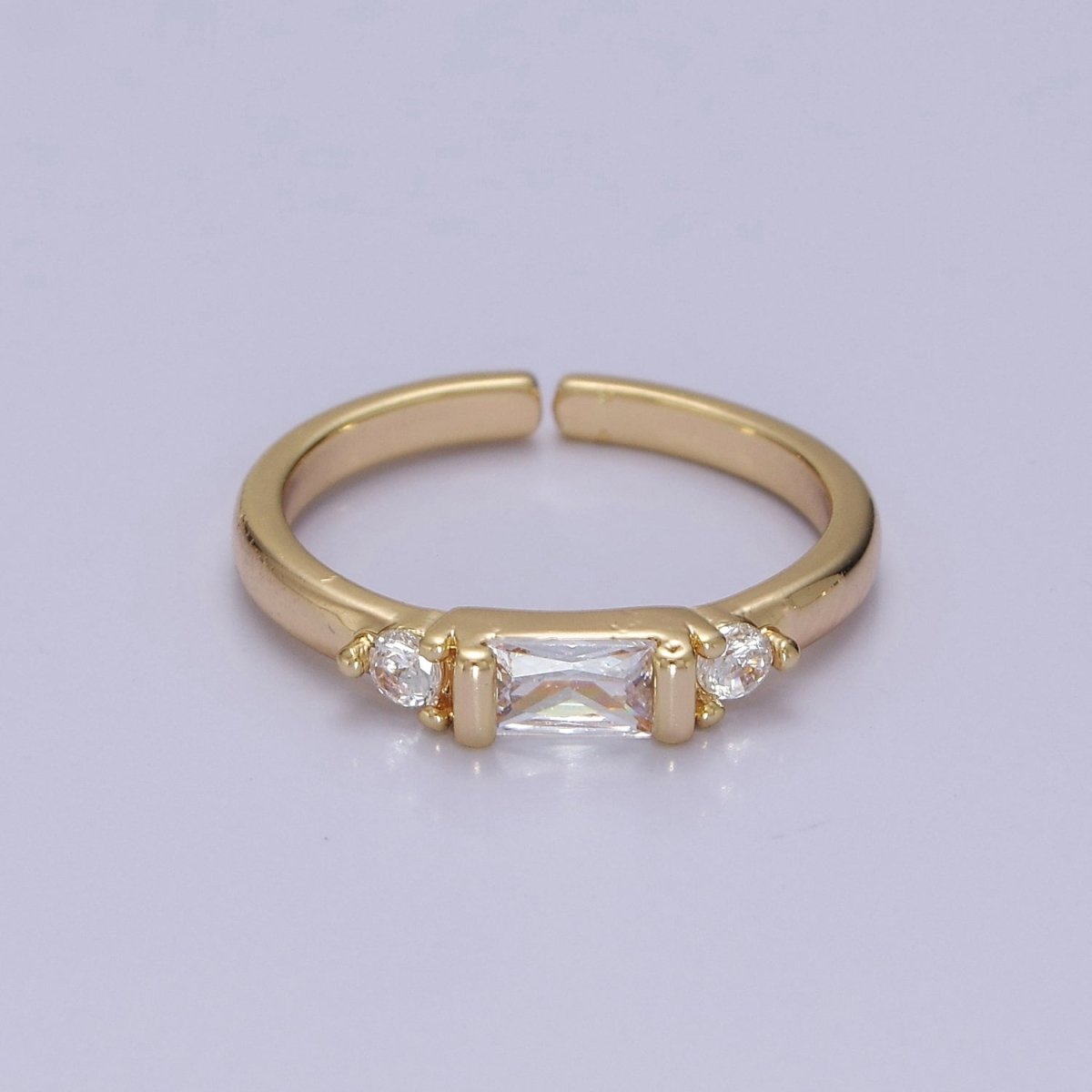 Minimalist Baguette Ring with Pink Purple Blue Clear Green Cz Stone Gold Band Adjustable ring O-2065 ~ O-2070