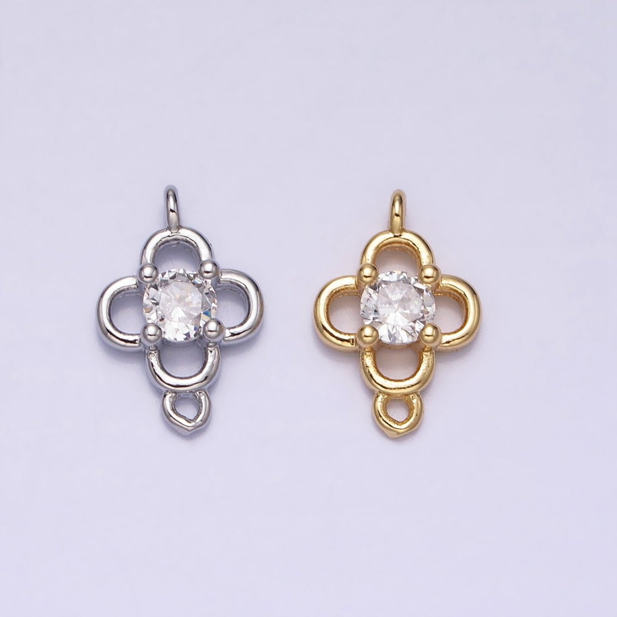 Minimalist Clear CZ Round Clover Quatrefoil Connector in Gold & Silver | Y-850