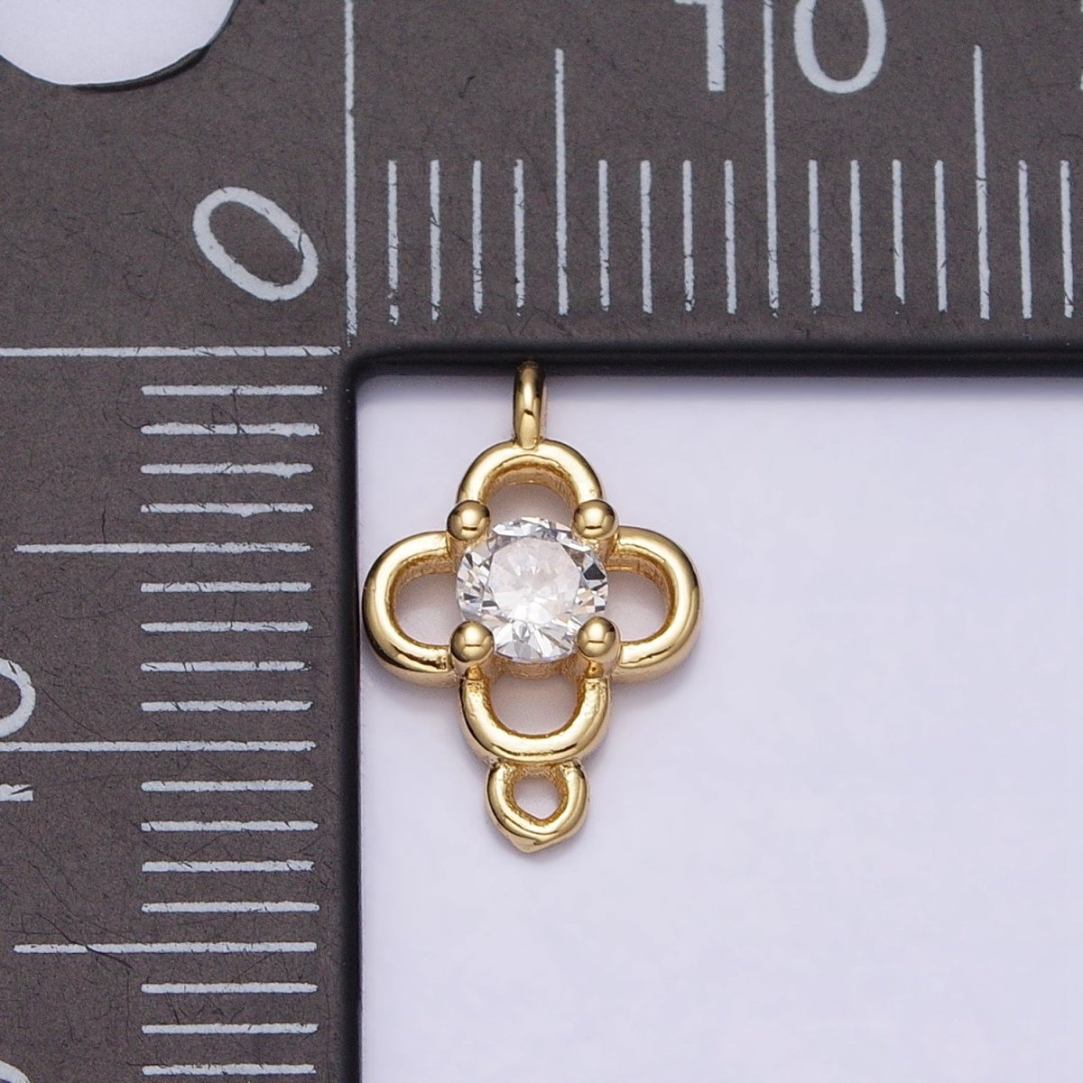 Minimalist Clear CZ Round Clover Quatrefoil Connector in Gold & Silver | Y-850