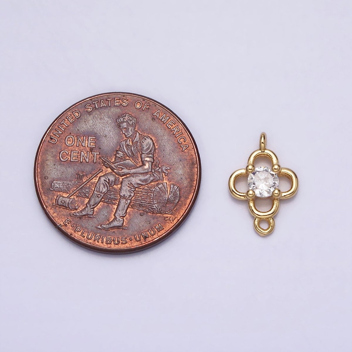 Minimalist Clear CZ Round Clover Quatrefoil Connector in Gold & Silver | Y-850