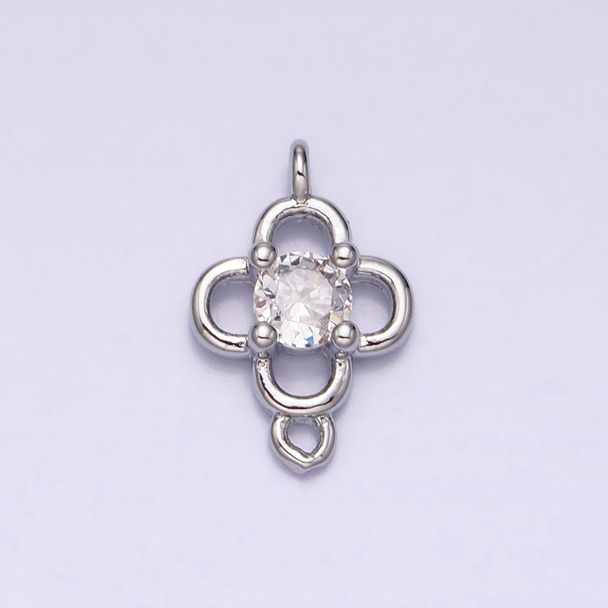 Minimalist Clear CZ Round Clover Quatrefoil Connector in Gold & Silver | Y-850