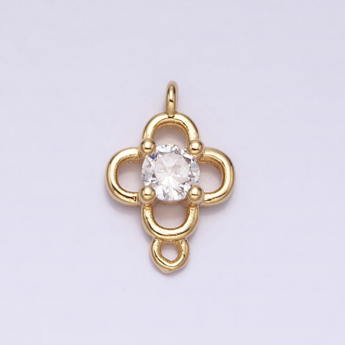 Minimalist Clear CZ Round Clover Quatrefoil Connector in Gold & Silver | Y-850