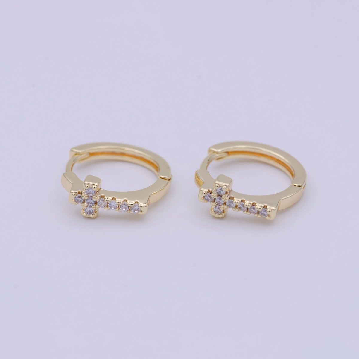 Minimalist Cross Gold Hoop Earring Religious Jewelry Wholesale Earring T-339 - DLUXCA