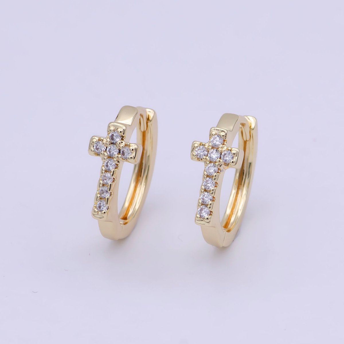 Minimalist Cross Gold Hoop Earring Religious Jewelry Wholesale Earring T-339 - DLUXCA
