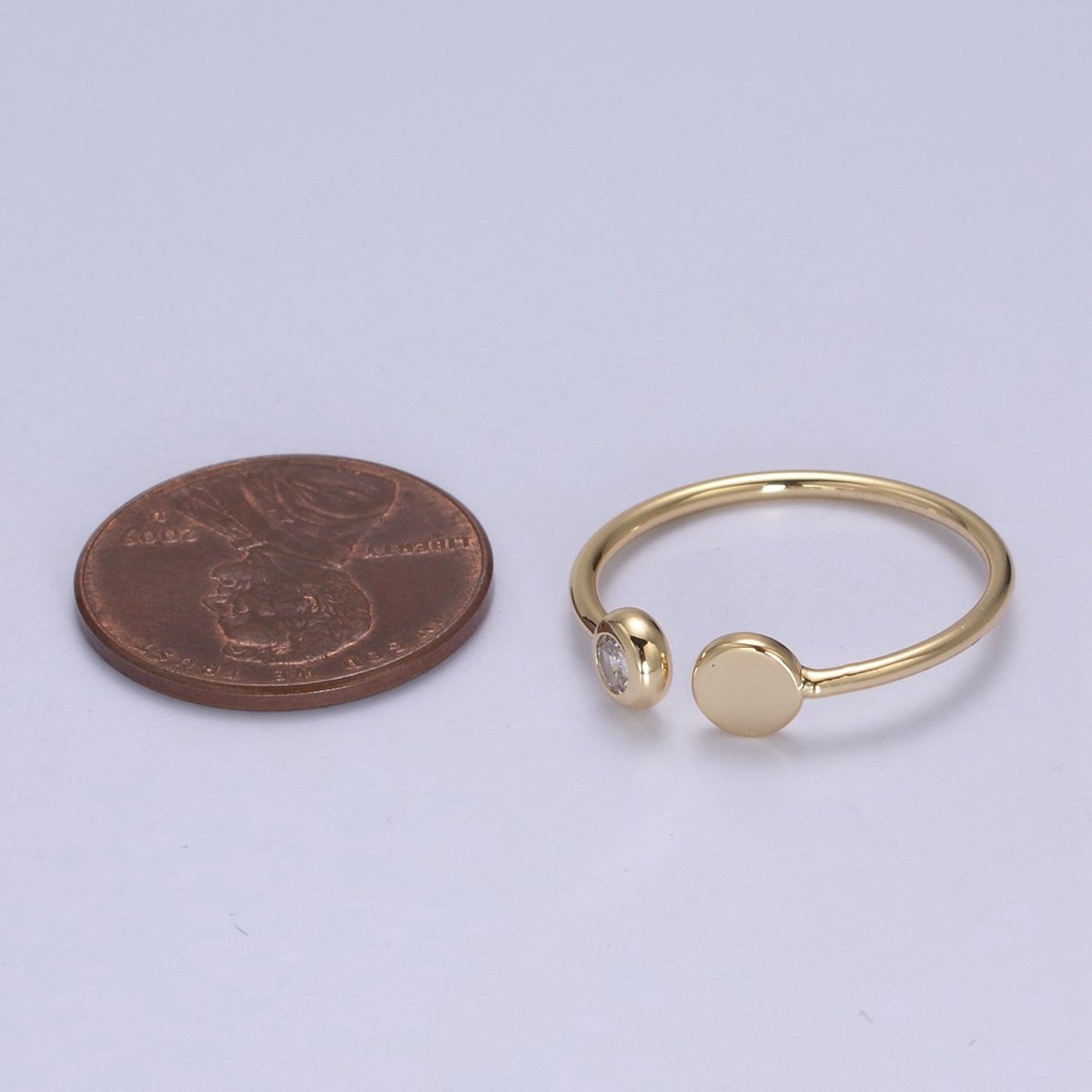 Minimalist Crystal Zirconia CZ, 16K Gold Filled Geometric Round Circle Open Adjustable Ring U-341